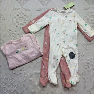 Baby Girls' Floral Spring Ducks and chickens onesies footies 3-6 months